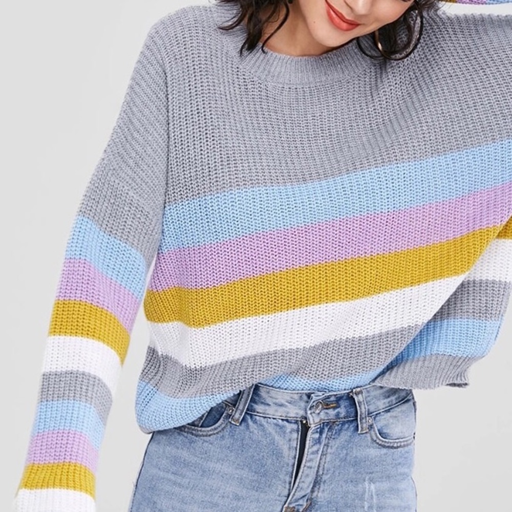 🆕 BELLA MULTICOLOR STRIPED KNITTED SWEATER - Picture 4 of 4